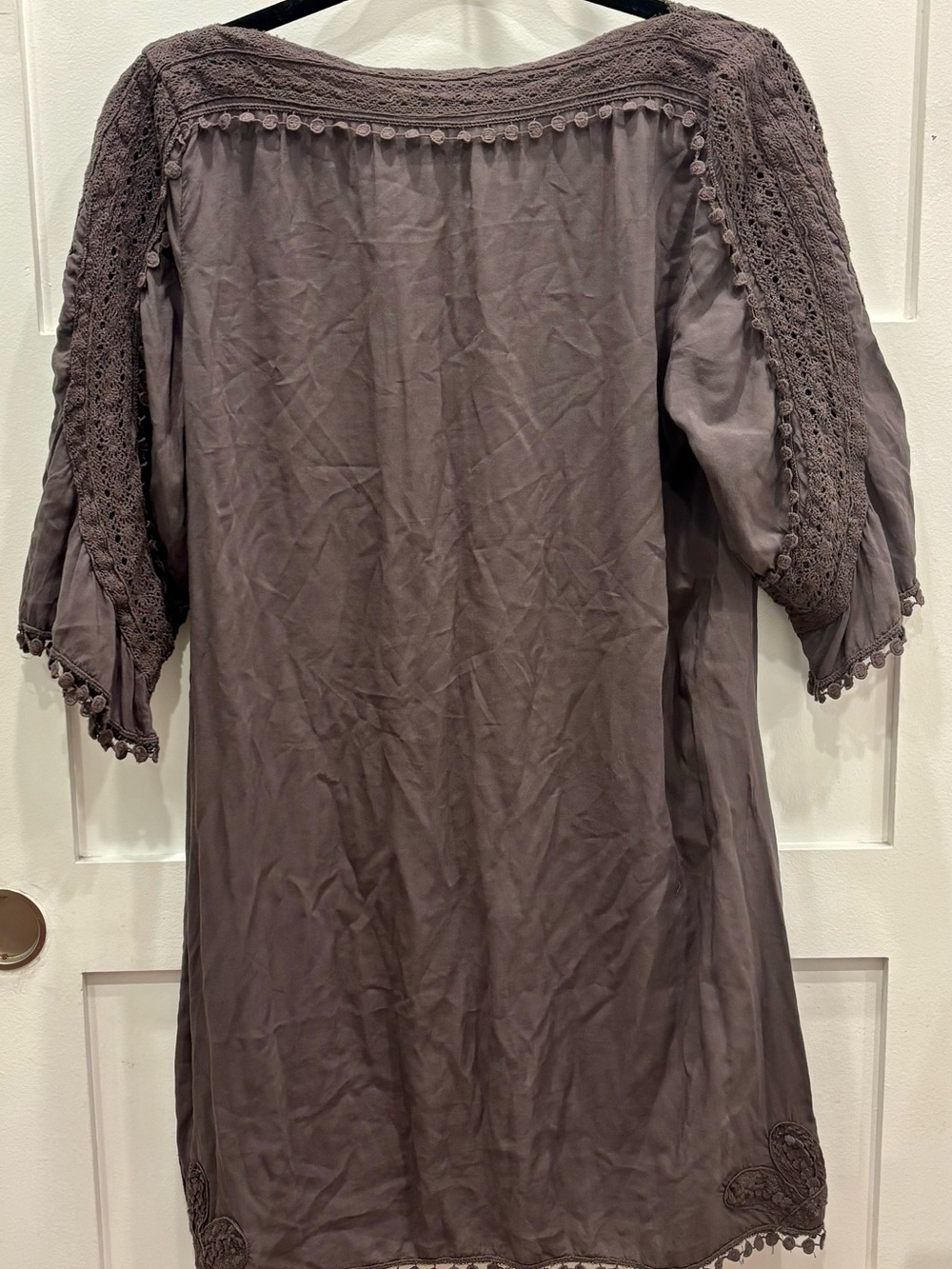 Monoreno Gray Brown Crochet-Trim Mini Dress / Beach Coverup - Picture 6 of 6